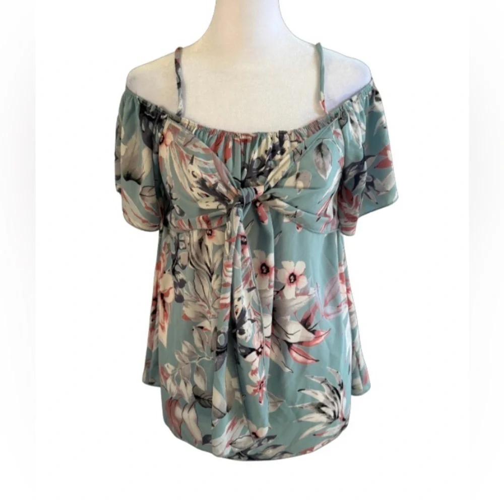 I JOAH Floral Off-Shoulder Tie-Front Blouse - Picture 1 of 5